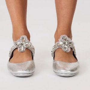 Tory Burch Two Way Minnie Ballet Silver Flat 11 In Box